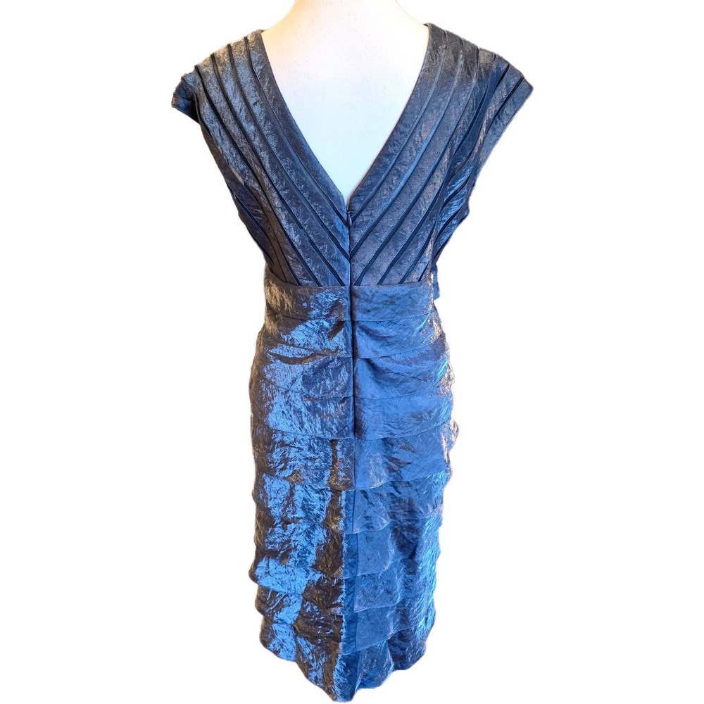Adrianna Papell Shutter Pleat Tiered Dress Size 12 Metallic Slate Blue Cocktail - Picture 6 of 11